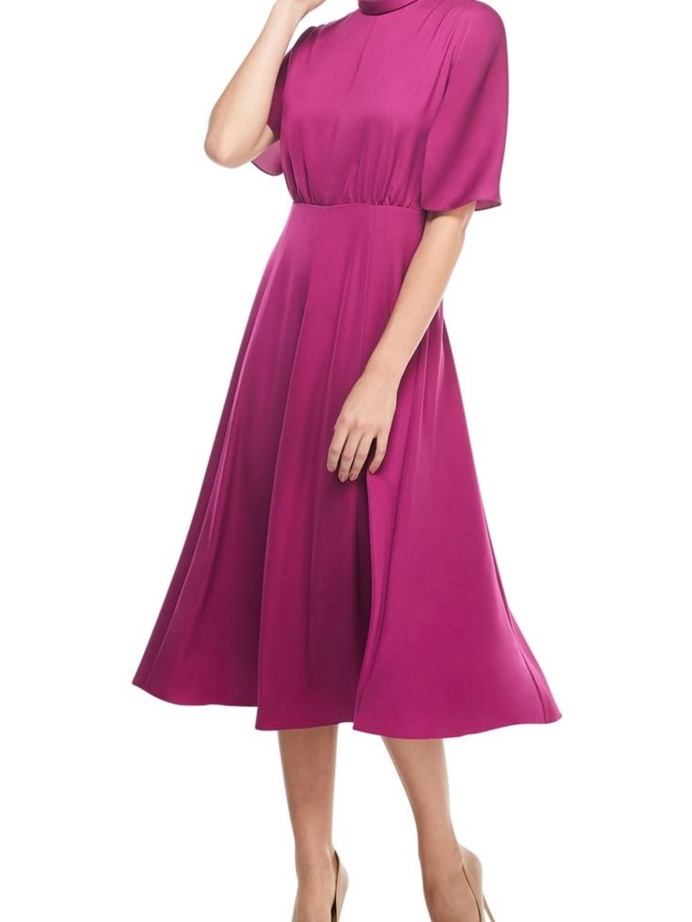 Gal Meets Glam Diane Mock Neck Fit & Flare Midi Dress 0P Petite Rare